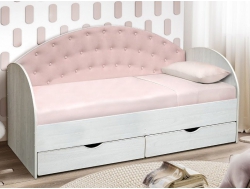 Кровать с продольной мягкой спинкой Софа №10 розовый без бортика