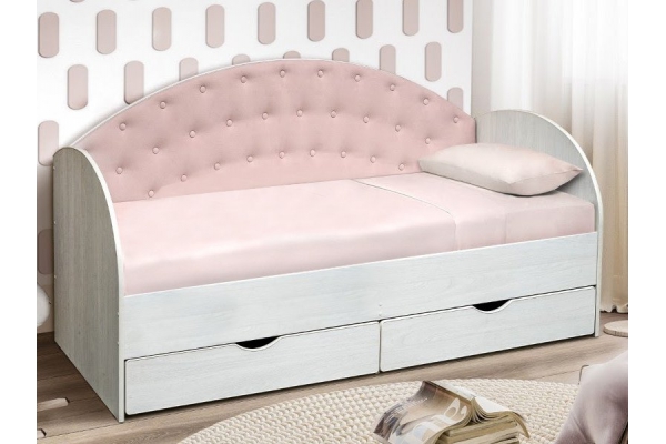 Кровать с продольной мягкой спинкой Софа №10 розовый без бортика