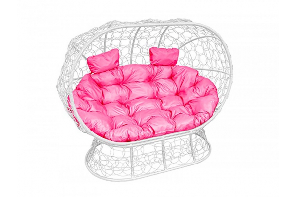 Подвесной диван Кокон Лежебока на подставке каркас белый-подушка розовая