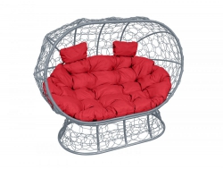 Подвесной диван Кокон Лежебока на подставке каркас серый-подушка красная