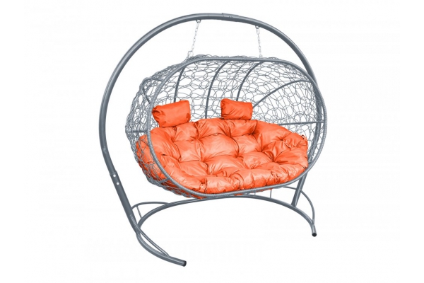 Подвесной диван Кокон Лежебока каркас серый-подушка оранжевая