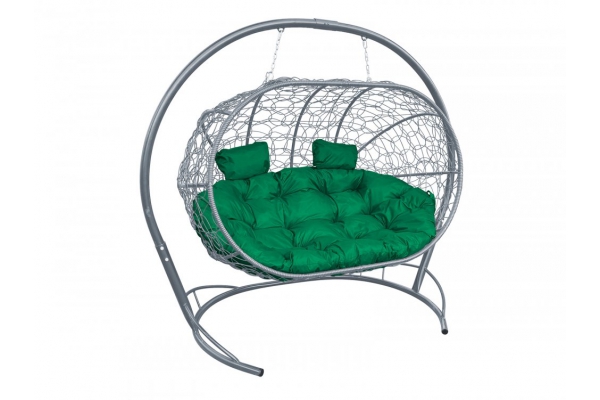 Подвесной диван Кокон Лежебока каркас серый-подушка зелёная