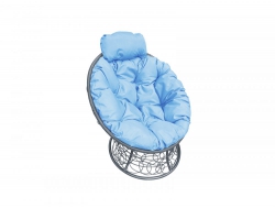 Кресло Папасан мини с ротангом каркас серый-подушка голубая