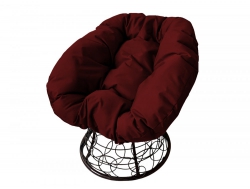 Кресло Пончик с ротангом каркас черный-подушка бордовая