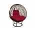 Кресло Кокон Круглый на подставке ротанг каркас коричневый-подушка бордовая