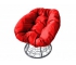 Кресло Пончик с ротангом каркас серый-подушка красная