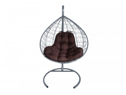 Подвесное кресло Кокон XL ротанг каркас серый-подушка коричневая