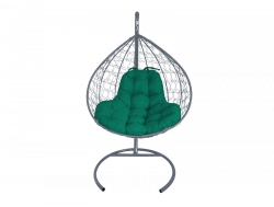 Подвесное кресло Кокон XL ротанг каркас серый-подушка зелёная